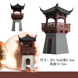 古建筑模型魚缸微景觀水陸缸雨淋造景擺件3D打印國風裝飾品